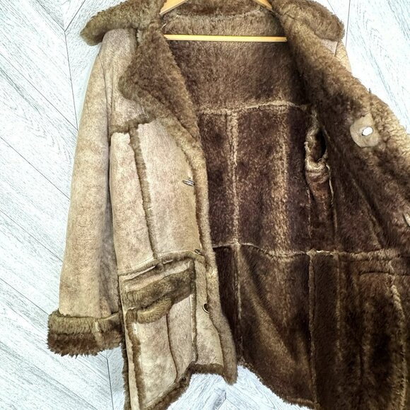 Vintage Shearling Sheepskin Coat Mens Medium Brown Yellowstone Marlboro Ranch - Picture 8 of 9